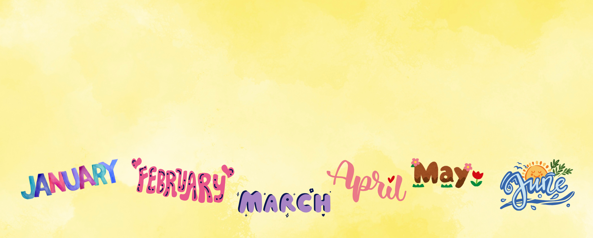 Diseño colorido con los meses de enero a junio sobre fondo amarillo alegre.